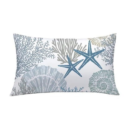 Coastal Lumbar Pillow Covers Set of 2, 12x20, Blue | Soft Velvet Touch, Beach Nautical Starfish Ocean Themed, Decorative Pillow Cases for Bedroom Living Room Sofa - size: 20" x 12" (Pack of 2)