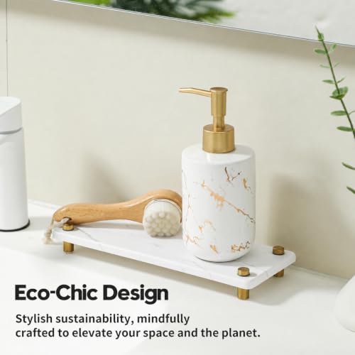 White Marble Pattern Style Water Absorbing Stone Sink Caddy, Bathroom & Kitchen Counter Organizer Tray, Faucet Drying Mat Soap Dish Rack Riser Dispenser Sponge Holder, Gold Metal Feet, 10" x 4" - color: 10"x 4" - Marble Pattern - Gold