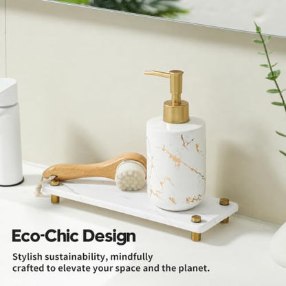 White Marble Pattern Style Water Absorbing Stone Sink Caddy, Bathroom & Kitchen Counter Organizer Tray, Faucet Drying Mat Soap Dish Rack Riser Dispenser Sponge Holder, Gold Metal Feet, 10" x 4" - color: 10"x 4" - Marble Pattern - Gold