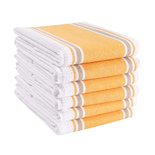 LFH Home Soft Cotton Dish Towels Premium Absorbent Kitchen Towels for Cleaning Drying and Wiping Counters Decorative Tea Towels Stylish and Fade Resistant Drying Dishes Easy to wash 18x28 Inch-Mustard - color: Mustard, size: 18x28 - Broad Stripe