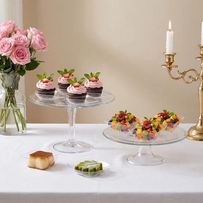 200 Pcs Mini Appetizer Plates Set Including Spoons and Forks, Disposable Mini Dessert Cup 4 Shapes Clear Plastic Dessert Bowls and Serving Trays for Party Wedding Birthday