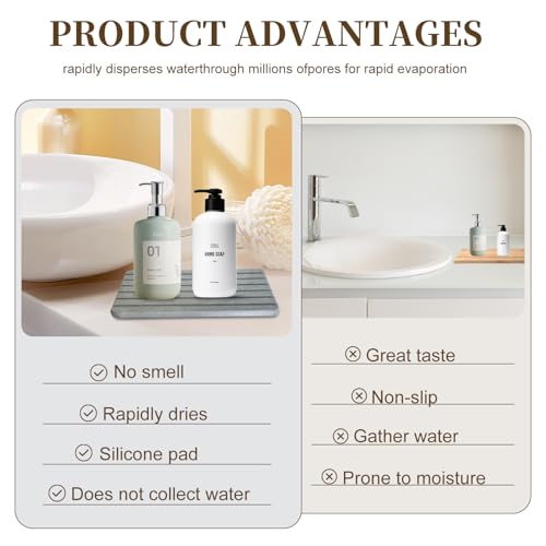 3PCS Diatomite Stone Tray Set, Large Soap Holder & 2 Square Coaster Mats for Bathroom Kitchen Counter, Fast-Absorbing Sink Organizer with Non-Slip Feet, 8.3x4 & 4x4 Inches