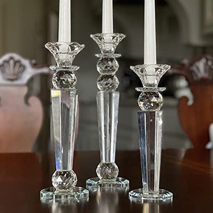Allgala Set of 3 Crystal Glass Made Reverse Tapered Pillar and Hand Crafted Ball Candlesticks - 8.5,10,11 Inches -HD89154 - size: 3 PC (8.5", 10", 11")