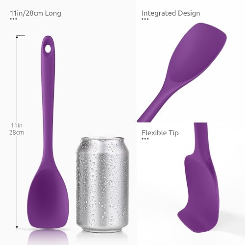 U-Taste 600ºF High Heat 9in Silicone Kitchen Tong and 600ºF Heat Resistat Spatula Spoon Flexible Silicone Cooking Scoop Spoonula (Purple)