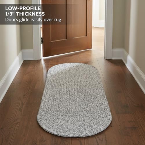 Farmhouse Braided Runner Rug 2x6 Gray & White – Reversible Cotton Blend Hallway, Kitchen, Bedroom & Entry Rug – Soft, Durable, Handcrafted, Low-Profile Indoor Mat - color: Gray & White, size: 2' x 6' (Oval)