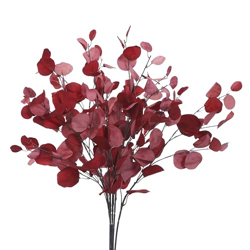 3 PCS 33" Artificial Eucalyptus Stems, Silk Branches for Vase Decor, Red | Long Bendable Greenery, Farmhouse, Home, Wedding, Party Arrangements - color: Red*3