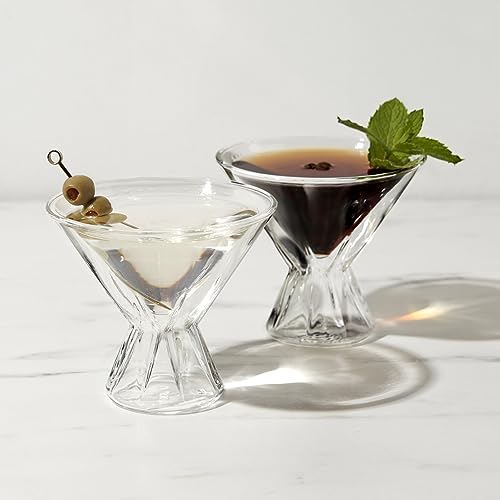 Viski Double Walled Cocktail Glasses - Insulated Martini Glasses with Cut Crystal Design - Dishwasher Safe Borosilicate Glass 8.5oz Set of 2 - style: Double-Walled Martini Glasses