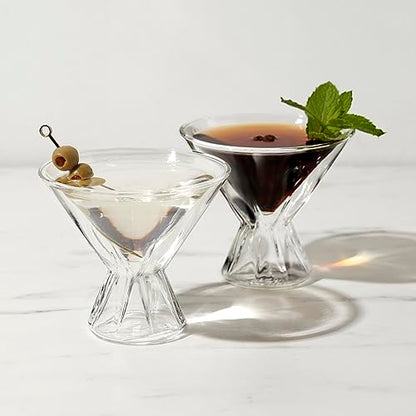 Viski Double Walled Cocktail Glasses - Insulated Martini Glasses with Cut Crystal Design - Dishwasher Safe Borosilicate Glass 8.5oz Set of 2 - style: Double-Walled Martini Glasses