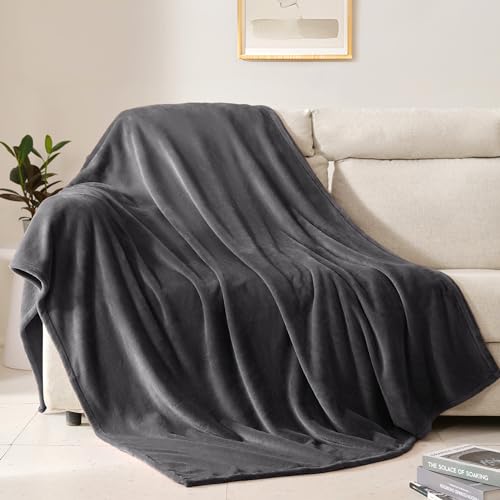 BEAUTEX Fleece Blanket Queen Size Soft Flannel Throw Lightweight Fuzzy | Plush Blanket for Couch, Sofa or Bed, All Seasons (Graphite, 90" x 90") - color: Graphite, size: Queen