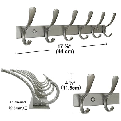 SKOLOO Coat Rack Wall Mounted - 6 Hooks, Heavy Duty, Stainless Steel, Metal Wall Hangers, Sturdy Coat Hooks for Hanging Coats, Jacket, Clothes, Hat, Matte Grey - color: Matte Grey, size: 6 Hook(1 Pack)
