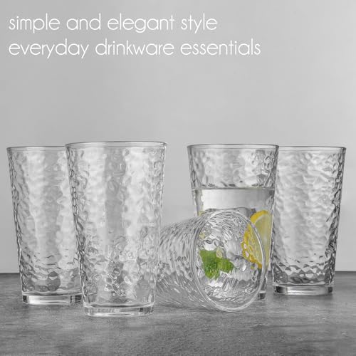 ALINK 16 oz Drinking Glasses, Set of 6 Hammered Glass Cups, Clear Heavy Base Stemmed Highball Water Glasses for Beer, Iced Coffee Cups, Cocktail Glasses, Wine, Iced Tea, Dishwasher Safe - style: Hammered
