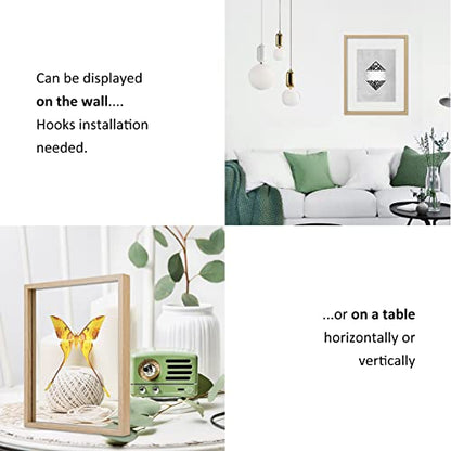 MUYE 12x16 Floating picture Frames Set of 2,Double Glass Frame,Display Any Size Photo up to 12x16,Wall Mount or Tabletop Standing,Natural - color: Natural, size: 12x16