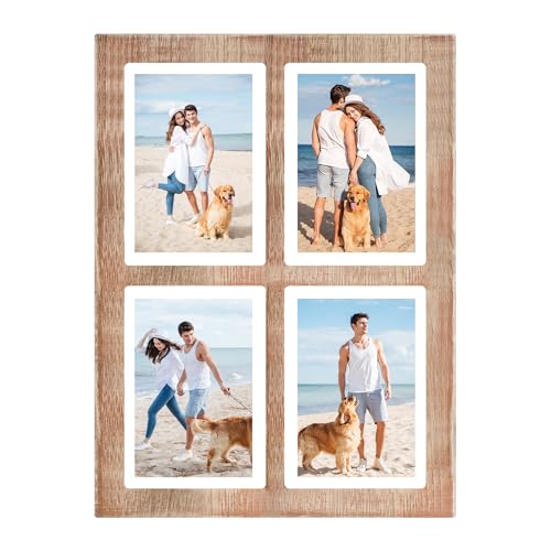 YESKAY Picture Frame Collage 5x7 - Rustic Brown 4 Opening 5 x 7 Photo Frame Display,Multiple Photo Collage Frames with Tempered Glass for Wall Mounting 1 Pack - color: Rustic Brown, size: 5x7 - 4 Opening(OD:11.6X15.6in)