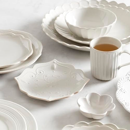 Lenox French Perle Scallop White Stoneware 4-Piece Dinnerware Set for 1 | dishwasher safe, microwave safe | plates and bowls sets for kitchen and dining | 11 inch plate, dish set - style: 4-Piece Place Setting White