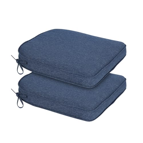 BPS 21 x 21 Inch Outdoor Chair Cushion Set of 2, Fade-Resistant and Water-Resistant Solution-Dyed Polyester Fabric Patio Chair Cushions with Straps for Outdoor/Indoor Dining Chairs - color: Navy Blue, size: 21''W x 21''D