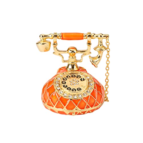 QIFU Hand Painted Orange Telephone Figurine Trinket Box Hinged Unique Gift for Family - color: T3 Orange