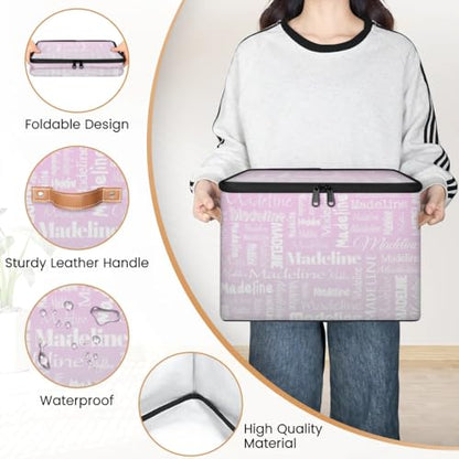 Custom Name Storage Basket, Personalized Keepsake Box,Grey Pink | Foldable Fabric Gradient Large Memory Bin with Handle Lid Lightweight Waterproof Dustproof, 14"L x 10.2"W x 10.4"H - color: Option 12