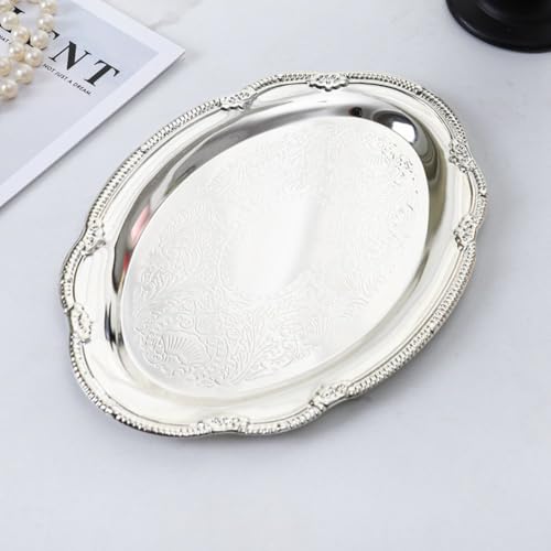 Metal Serving Tray Vintage Tea Coffee Serving Tray Multi-Purpose Jewelry Display Tray Platter Dessert Platter for Cakes, Candies, Nuts