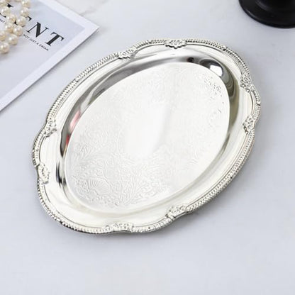 Metal Serving Tray Vintage Tea Coffee Serving Tray Multi-Purpose Jewelry Display Tray Platter Dessert Platter for Cakes, Candies, Nuts