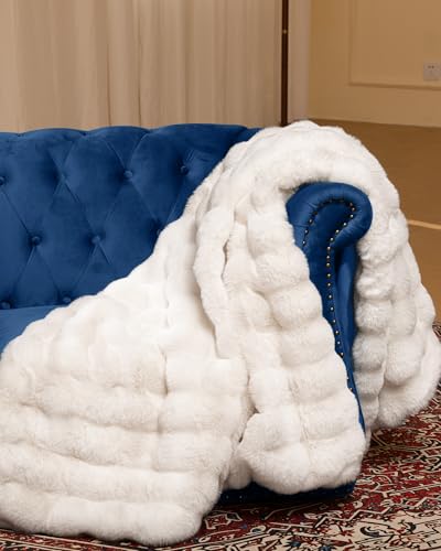 Ultra Soft Cozy Faux Fur Throw Blanket, Fuzzy Plush Thick Bubble Blanket, Oversize Luxury Fluffy Blanket for Couch, Bed, and Living Room, 60x80 Inches, Cream White - color: Cream White, size: Twin