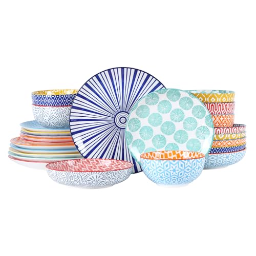 Selamica Ceramic Dinnerware Sets for 6, 24 Piece Plates and Bowls Sets, Highly Chip and Crack Resistant Dishes Set-Dishwasher & Microwave & Oven Safe, Assorted Colors - color: Assorted Colors, size: 24 Pieces
