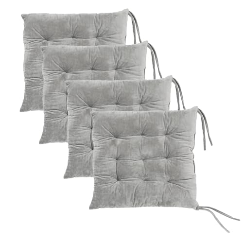 Set of 4 Square Chair Pads Indoor Seat Cushions Pillows with Ties Soft Comfortable Non Slip Chair Mat for Kitchen Dining Office Desk Living Room Outdoor Tatami 15.5" - Gray - color: Gray, size: 4Pack