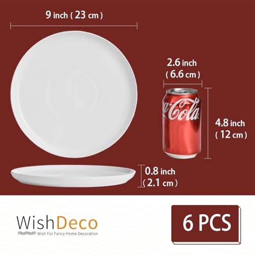 White Dinner Plates Set of 6, Porcelain Salad Plates 9 Inch, Modern Kitchen Plate, Round Serving Dishes, Microwave and Dishwasher Safe, Scratch Resistant, Smooth Glaze - color: White 9 inch