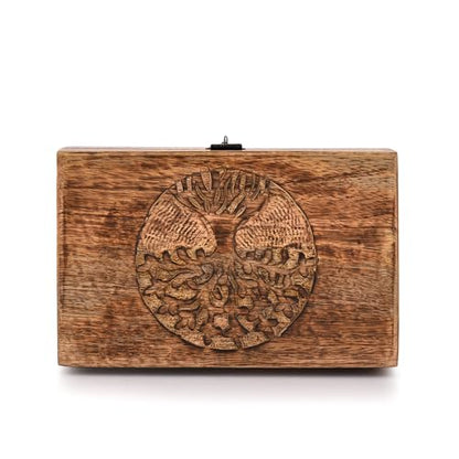 Handmade Mango Wood Tree of Life Engraving Beautifully Keepsake Box Jewellery Organiser Unique Gift Ideas for Men & Women (Flame Work Finish)