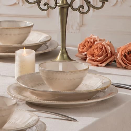 4-piece Ceramic Dinnerware Set with Active Glaze, Modern Shaped Tableware Set Suitable for Kitchen, Microwave, Dishwasher, and Oven, Scratch-resistant, Apricot Color - color: style - 3