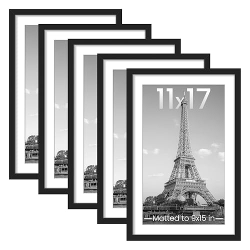 upsimples 11x17 Picture Frame, Gallery Wall Frames Set of 5, Black | Poster Frame Collage Wall Decor, 9x15 Picture Frame with Mat for Family, Baby, Hallway, Christmas - color: Black, size: 11x17