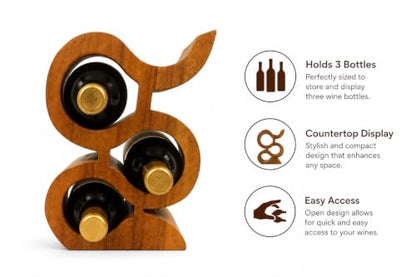 Handmade Solid Acacia Wood Wine Bottle Holder, 3-Bottle Chain Wine Rack, Rustic Countertop Wine Storage, Decorative Home Bar Display - size: 3-Bottle