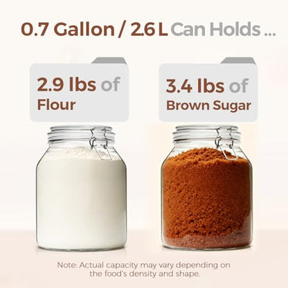 ComSaf Glass Pantry Jars with Airtight Lids 0.7 Gallon 2 Pack Wide Mouth | Flour sugar rice, Sourdough pickling, Pantry organization, Scoop included, Baking supplies, Bulk food storage, Large capacity - size: 88oz*2