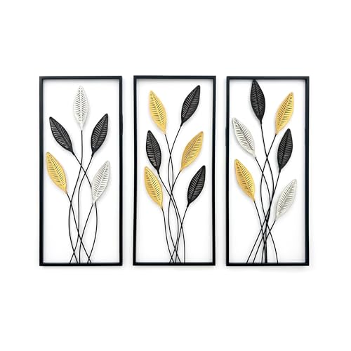 Large Framed Tree of Life Metal Wall Art Set of 3 – Modern Minimalist Black Metal Wall Decor for Living Room, Bedroom & Office – Luxury Accent Wall Panels for Above Bed (Each Panel 11.8 x 27.5 In)