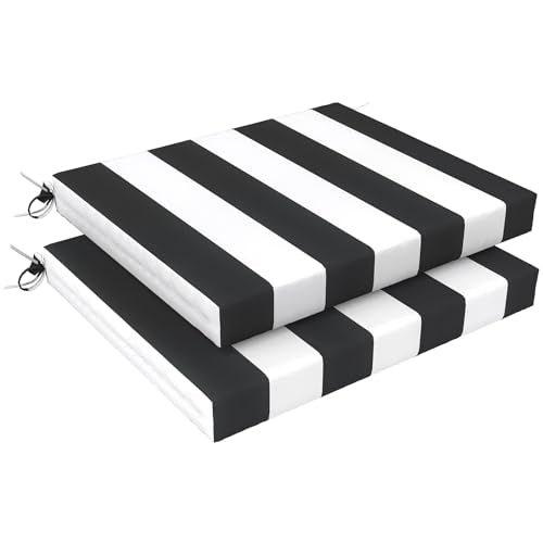 LVTXIII Outdoor Chair Cushions 18.5"x16"x2" Pack of 2, Water-Repellent Square Corner Memory Foam Seat Cushions with Ties for Garden Patio Furniture, Cabana Black - color: Cabana Black, size: 18.5"x16"x2" ( Set of 2 )