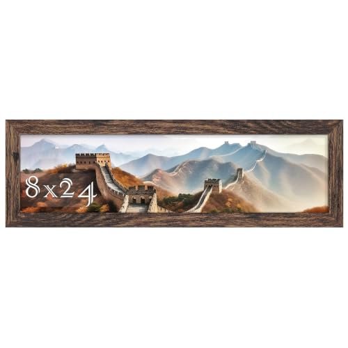 8x24 Picture Frame, Photo Frame for Wall Mounting, Rustic Brown | Fits 8x24 Photos and Posters, Clear Shatterproof Cover, Horizontal or Vertical Wall Mount, Gallery Wall, 1 Pack - color: Rustic Brown, size: 8x24