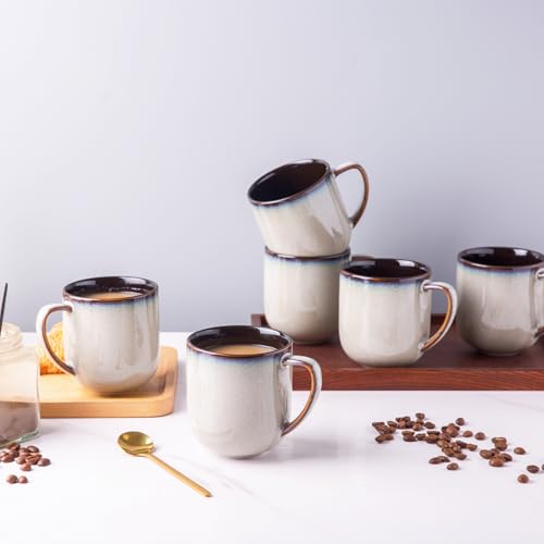 LERATIO Ceramic Coffee Mugs Set of 6,12oz Handmade Coffee Mugs Set | Large Handle for Cappuccino/Latte/Tea/Hot Cocoa,Oven &Dishwasher & Microwave Safe-Gray White - color: reactive glaze-6