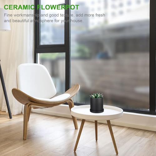Kisangel Ceramic Planter Pot with Drainage and Matching Saucer Indoor Flower Pot for Succulents and Green Plants Modern Nordic Style Decor for Home Office Cafe and Smooth Finish