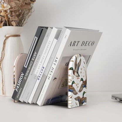 Wood Bookends for Shelves, Mallard Ducks Decorative Non-Slip Book Holder/Stands/Stopper for Office Home Decor, Aesthetic Book Ends, Desk Organizers, Book Dividers