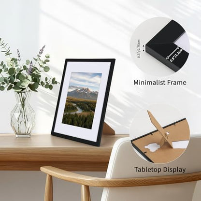 CRUGLA 8.5x11 Picture Frames Set of 11, Display Pictures 6x8 with Mat or 8.5 by 11 without Mat, Certificate Diploma Photo Wall or Tabletop Display, Black - size: 8.5x11 Inch