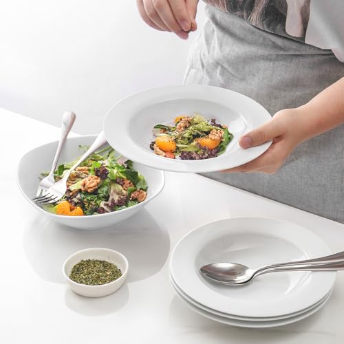 Y YHY Soup Bowls, Pasta Bowl Set of 4, White Shallow Bowl Plates, Porcelain Rimmed Bowls, 8 Inches Diameter with Rim, Mather's Day Gift - size: 8.25 Inch-8 oz