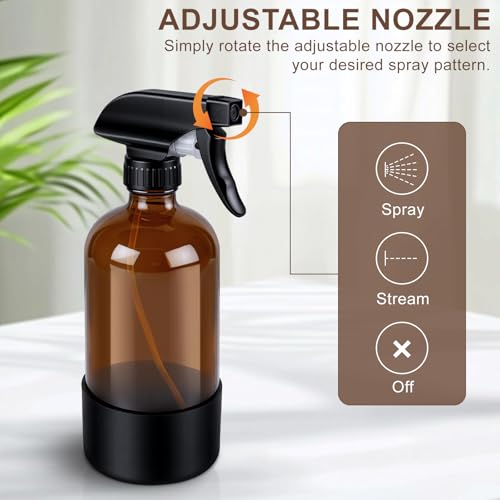 Ninsula Glass Spray Bottle with Silicone Sleeve Protection, 16 oz Amber Glass Spray Bottles, Refillable Spray Bottle Glass for Cleaning, Watering Plants, Skin Care, Plant Care, Hair Care