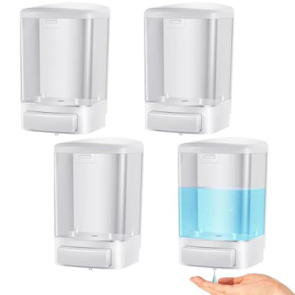 Hushee 4 Pcs Wall Mounted Soap Dispenser,33.8 Oz 1000 Ml,White | Manual Press, 1000ml 33.8oz Capacity Clear Window, For Restaurant Bathroom Kitchen Hotel, Liquid Soap Shampoo Dispenser - color: White, size: 33.8 oz 1000 ml