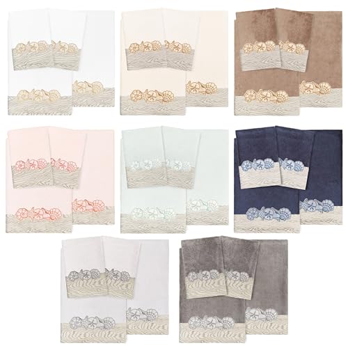 Seaside 4-Piece Luxury Towel Set, Sparkling Seashell Applique, Plush Turkish Cotton, Durable & Quick Dry, Nautical Bath Ensemble, 2 Bath 2 Hand Towels, Aqua - color: Aqua, size: 2 Pcs Bath 2 Pcs Hand Towel