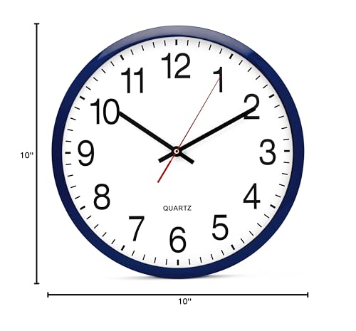 Bernhard Products Navy Wall Clock, Silent Non Ticking - 16 Inch Extra Large Quality Quartz Battery Operated Round Easy to Read Home/Office/Business/Kitchen/Classroom/School Clocks - color: Navy, size: 16 Inch