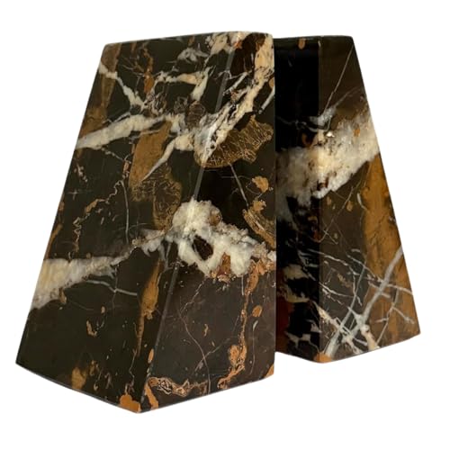 Ottimo Premium Polished Natural Marble bookends for use as Bookshelf Decor, Home, Office or Kitchen Shelves. Heavy, Triangular,and Modern Decorative Book Stopper with Anti-Slip Pads (Black Gold) - color: Black Gold