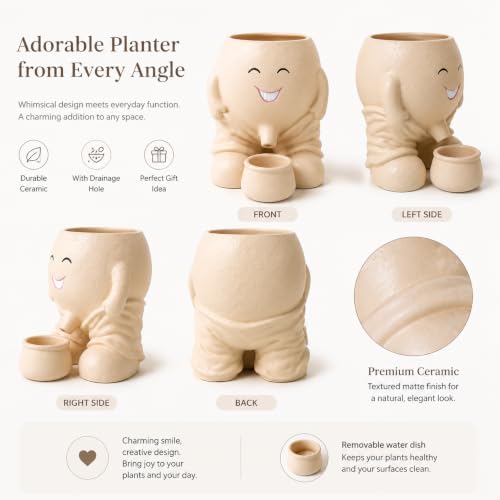 Cute Head Planter, Fun Head Vase Face Plant Pot for Plants for Indoor Outdoor Décor, Unique Cactus Office Flower Pots