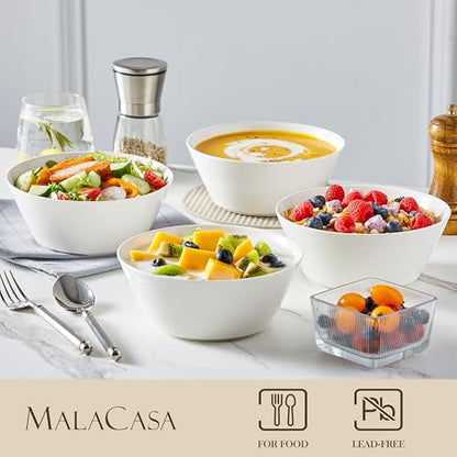 MALACASA 35 OZ Soup Bowls Set of 4, White Bowls Deep Cereal Ramen Bowl | Ceramic Bowls for Salad, Pasta, Pho, Dessert, Fruit, Kitchen Essential, Dishwasher Microwave Safe, Series REGULAR - size: 35oz(4pcs)