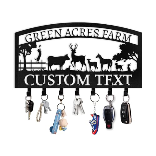 Personalized Farm Theme Key Holder, Farm Animals Metal Key Holder Wall Mount, Custom Name Keys Rack Hanger for Farmhouse, Decorative Farms Tools Hooks Gifts for Farmers Family - color: Color08