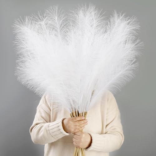 38" Faux White Pampas 12PCS Large for Floor Vase & Boho Decor | Tall Fluffy, Fake Pompas Floral,Artificial Pompous Grass, for Floor Vase Filler Home Boho Decoration - color: White