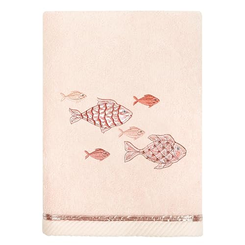 Treasure 4-Piece Premium Towel Set, Sparkling Applique Fish, Ultra Plush Turkish Cotton, Durable, Perfect for Bathroom, 2 Bath 2 Hand Towels, Blush - color: Blush, size: 2 Pcs Bath 2 Pcs Hand Towel